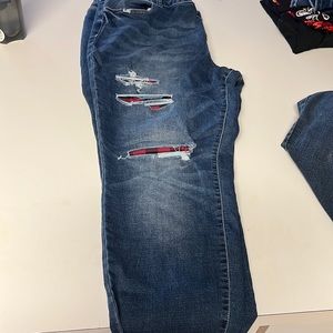 Maurice’s 22w high rise flannel patch skinny jeans